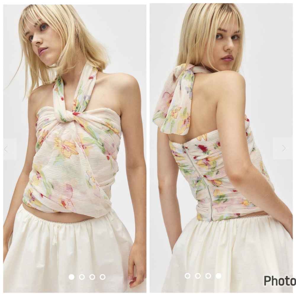 For Love & Lemons Abby Strapless Convertible Tie Top Floral Small